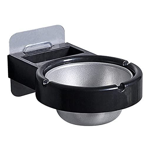SHIDHMI Cigarette Ashtray Big Size Round Rotating Stainless Steel, Plastic Ashtray, Wall- mounted Waterproof Wall Hanging Ashtray with Suction Cup for Home Bathroom Office Toilet (Pack of 1, Black) - Image 1