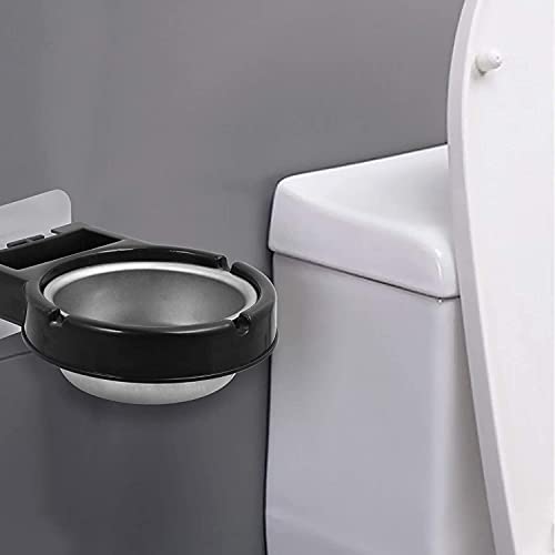 SHIDHMI Cigarette Ashtray Big Size Round Rotating Stainless Steel, Plastic Ashtray, Wall- mounted Waterproof Wall Hanging Ashtray with Suction Cup for Home Bathroom Office Toilet (Pack of 1, Black) - Image 2