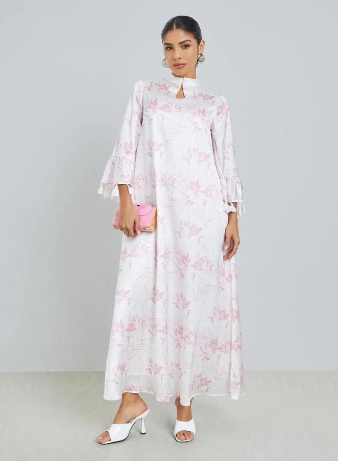 Light Pink Tassel Trim Satin Jalabiya