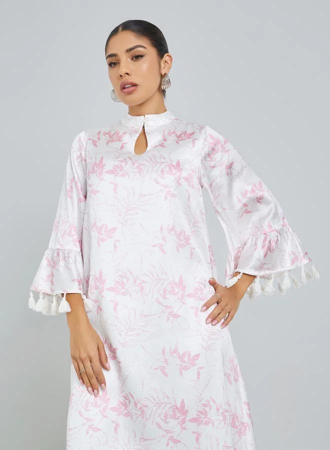 Amirah Light Pink Tassel Trim Satin Jalabiya