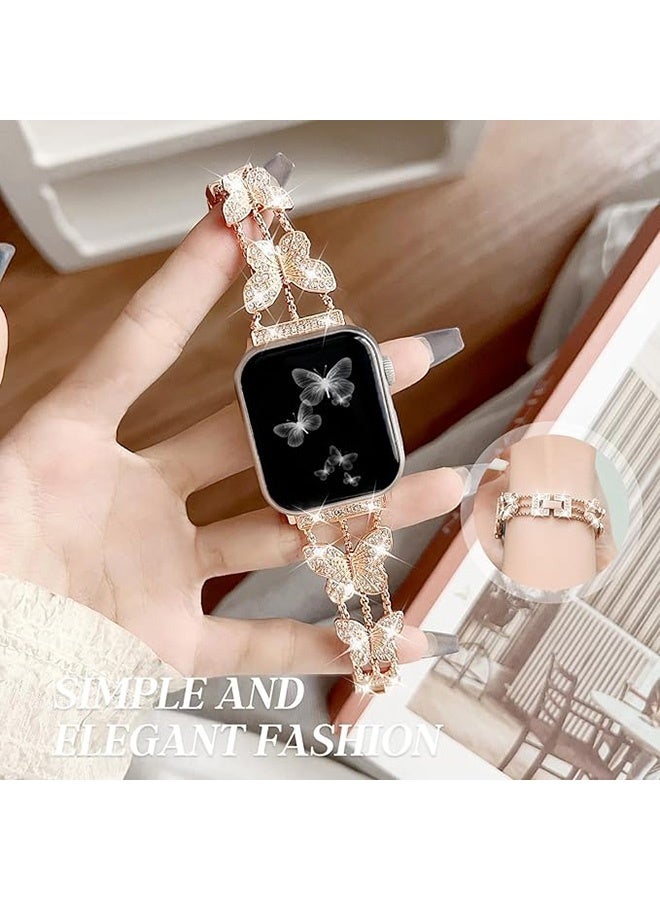 الفراشة شرارة معدنية الماس ستارلايت باند ل آبل ووتش، متوافق مع آبل ووتش سلسلة 11 46 مم / سلسلة 10 46 مم، المجوهرات استبدال باند للنساء (الذهب الوردي) - Image 4