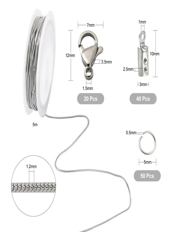 Ipotkitt 5m 304 Stainless Steel Snake Chain Links Set DIY Round Snake Chain Bracelet Necklace Making Kit with Clasps Jump Rings End Caps for Men Women - Image 2