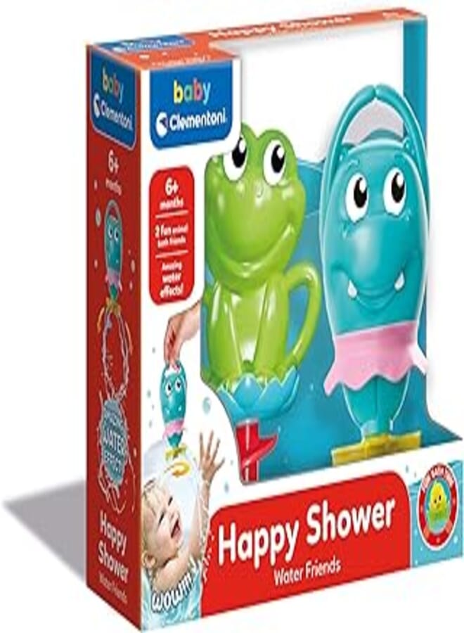 Clementoni 17444 happy water friends, game, shower baby 2 animals new born floating bath toy for kids 6 months, multicoloured