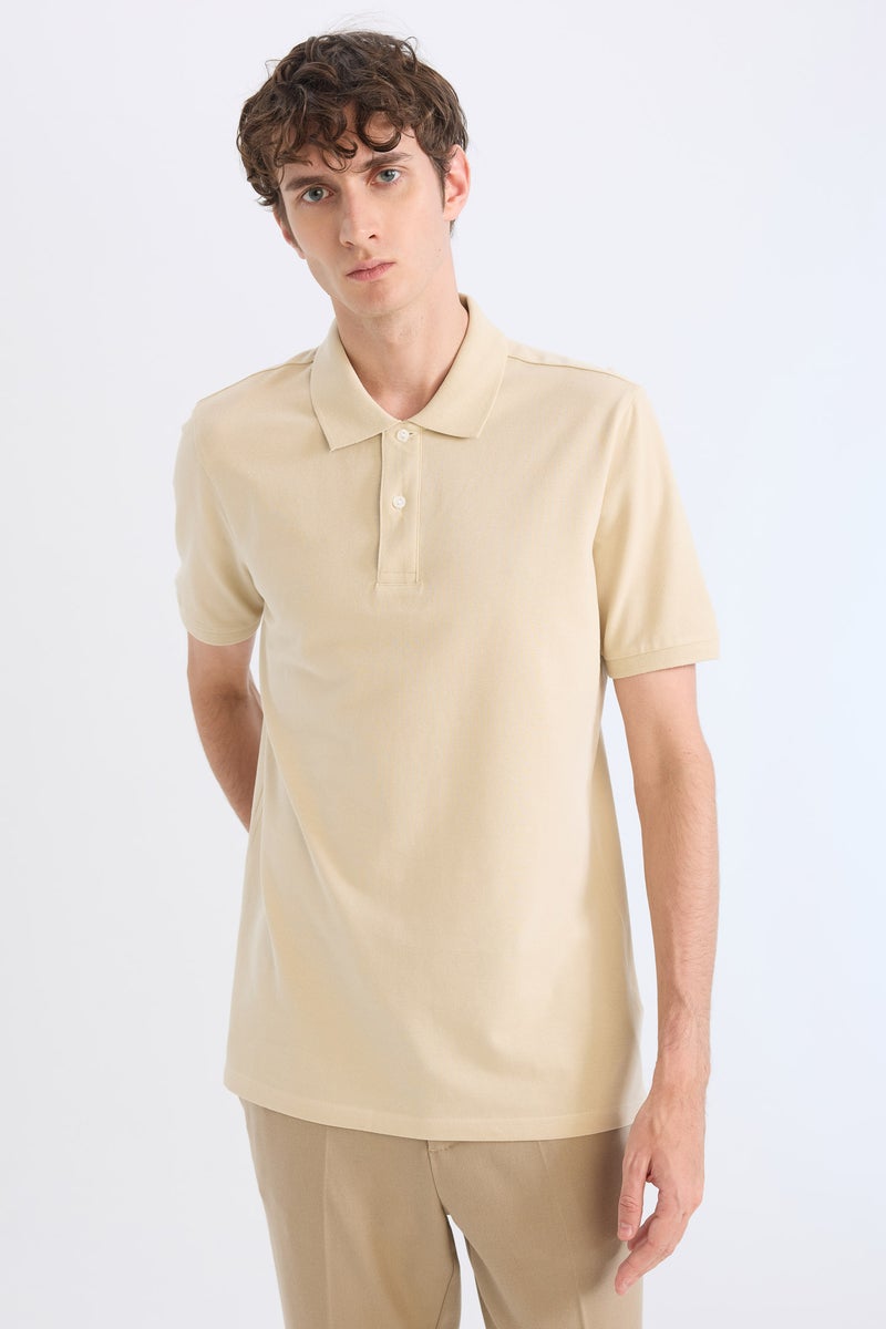 DeFacto Beige Man Regular Fit Polo Collar Pique Short Sleeve Polo T-Shirt Casual - Image 1