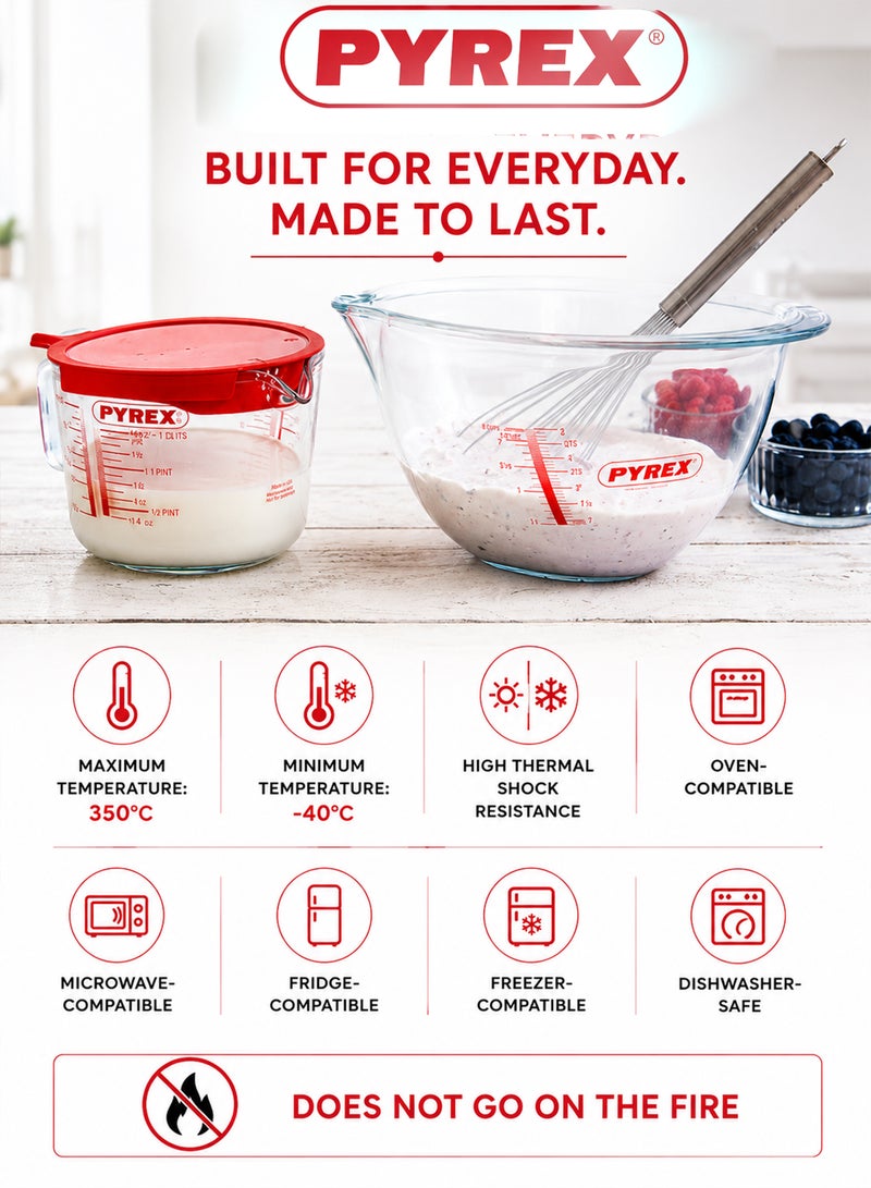 بيريكس Pyrex Glass Expert Mixing Bowl 4L – Large Capacity, Heat-Resistant, with Measurement Markings - Image 3