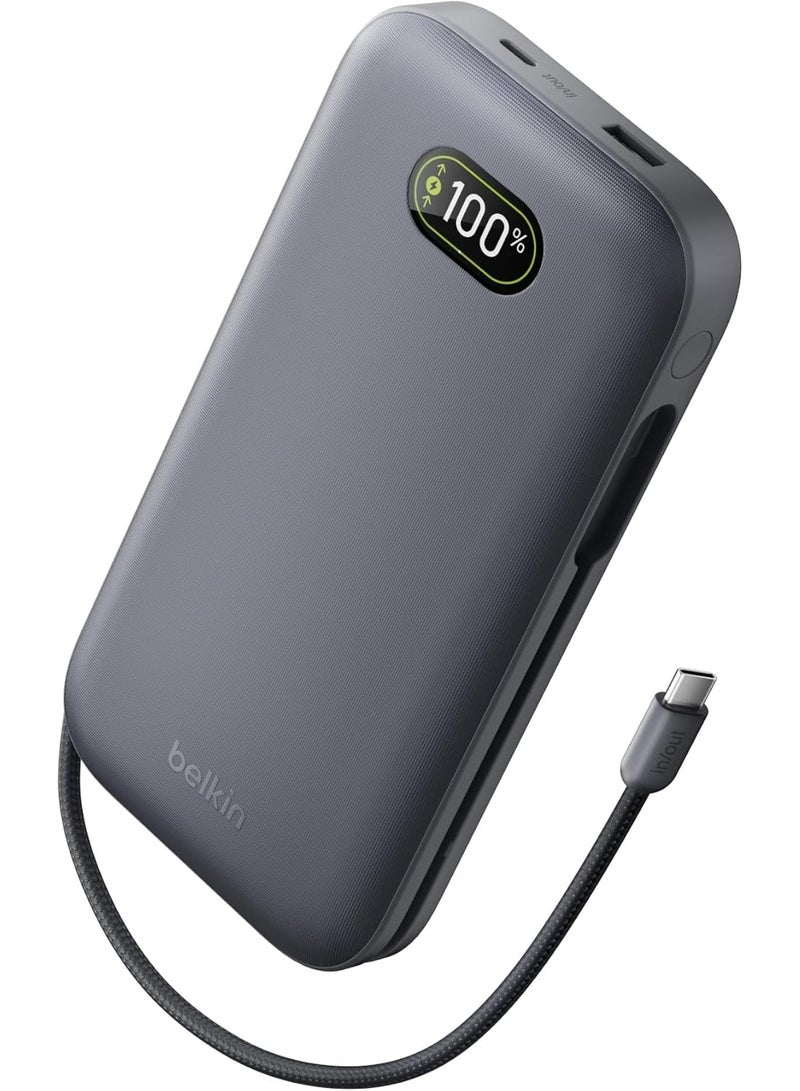 بنك طاقة UltraCharge Pro 27000mAh، شاحن محمول مع كابل USB C مدمج، 240W USB PD - حزمة بطارية للشحن السريع لجهاز MacBook Pro، iPhone، iPad، Galaxy، Pixel والمزيد - لون فحم