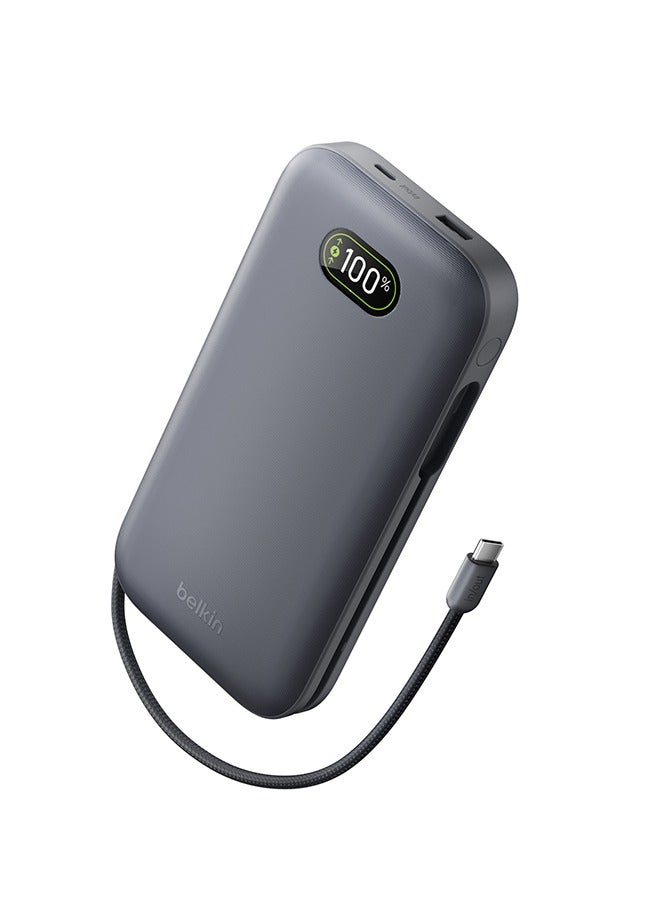 بيلكين بنك طاقة UltraCharge Pro 27000mAh، شاحن محمول مع كابل USB C مدمج، 240W USB PD - حزمة بطارية للشحن السريع لجهاز MacBook Pro، iPhone، iPad، Galaxy، Pixel والمزيد - لون فحم - Image 1