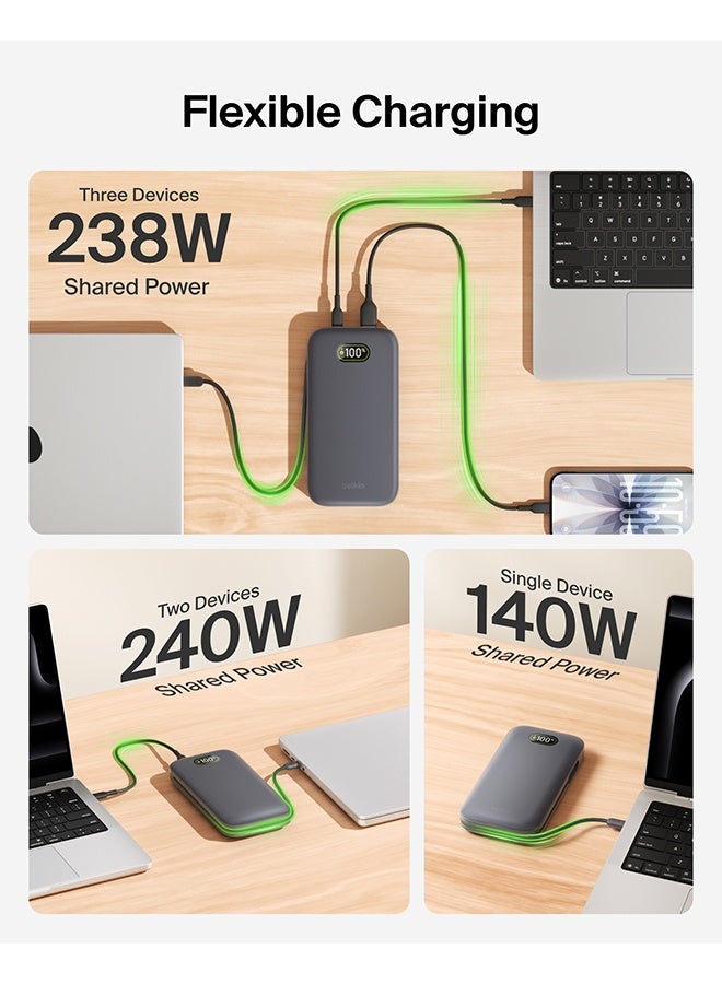بيلكين بنك طاقة UltraCharge Pro 27000mAh، شاحن محمول مع كابل USB C مدمج، 240W USB PD - حزمة بطارية للشحن السريع لجهاز MacBook Pro، iPhone، iPad، Galaxy، Pixel والمزيد - لون فحم - Image 4