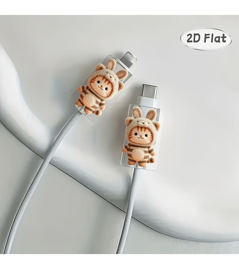 2Pcs Plush Cat Jumpsuit Cable Protector Anti Scratch Stylish Durable Phone Charger Cord Cover - Image 3