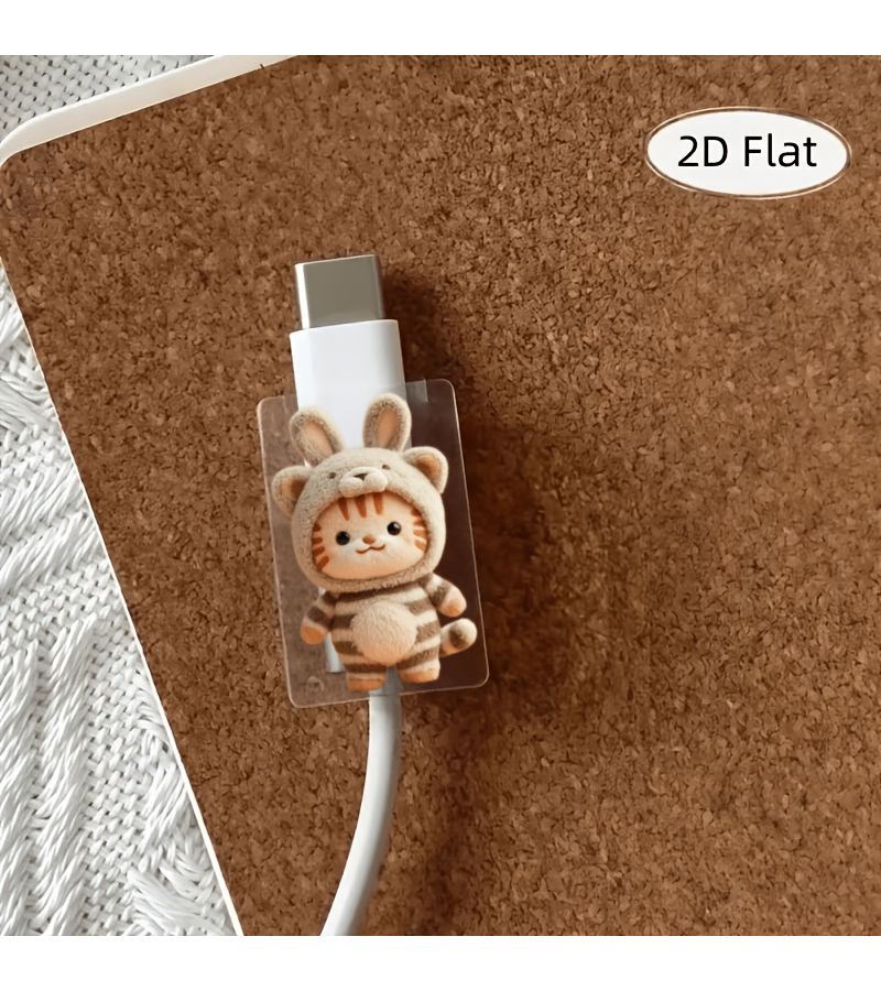2Pcs Plush Cat Jumpsuit Cable Protector Anti Scratch Stylish Durable Phone Charger Cord Cover - Image 5