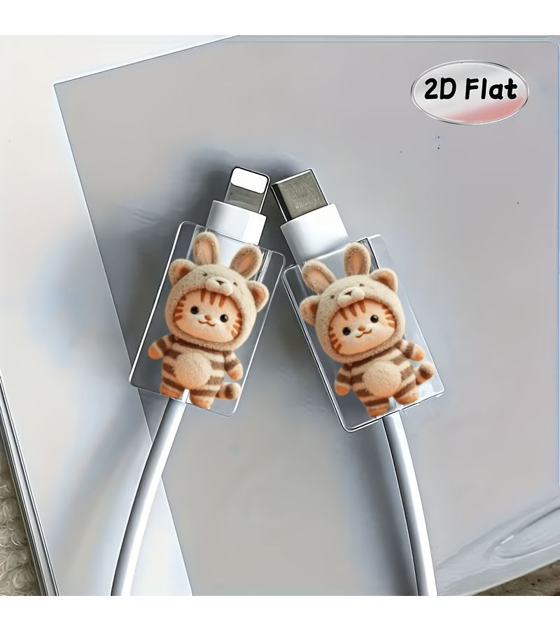 2Pcs Plush Cat Jumpsuit Cable Protector Anti Scratch Stylish Durable Phone Charger Cord Cover - Image 4