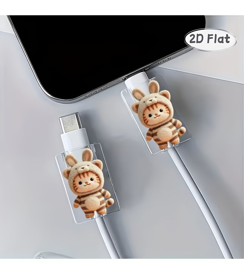 2Pcs Plush Cat Jumpsuit Cable Protector Anti Scratch Stylish Durable Phone Charger Cord Cover - Image 1