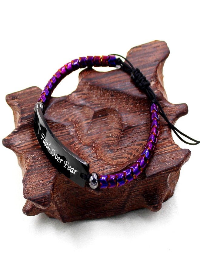 Uloveido Faith Over Fear Bracelets, Purple Hematite Braided Cord Handmade Encouragement Bracelet for Women Y2300 (Purple) - Image 3