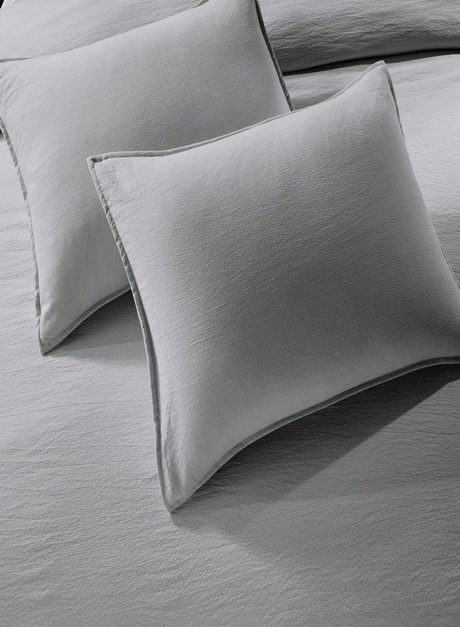 WDCOZY طقم غطاء لحاف جاكار رمادي مقاس كينج من WDCOZY مع سحاب إغلاق، طقم مفروشات عصري ناعم مخطط، خط قطني محكم يشبه قماش السيرسيكر، غطاء لحاف واحد و2 غطاء وسادة، بدون لحاف داخلي - Image 5