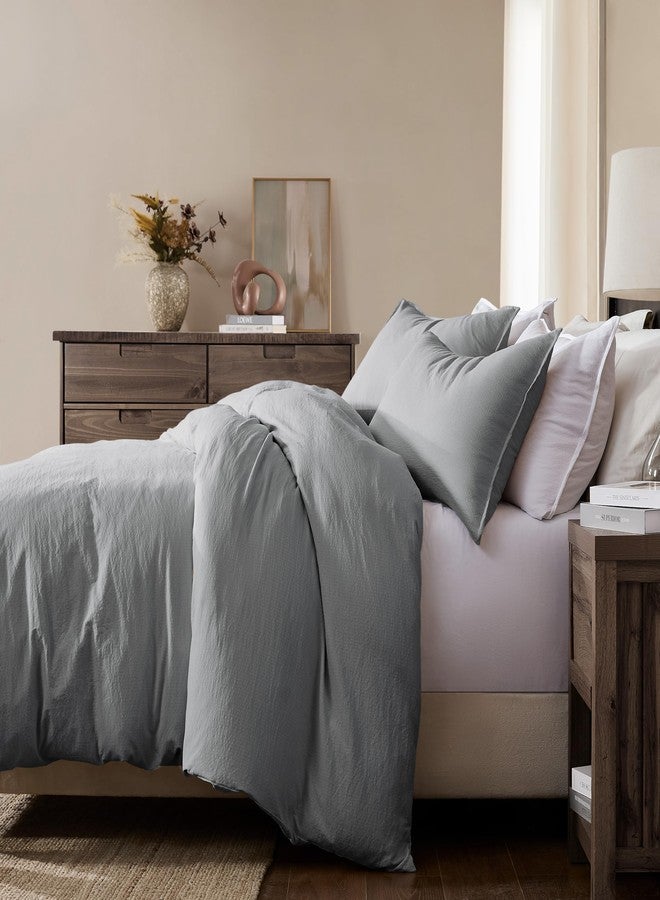 WDCOZY طقم غطاء لحاف جاكار رمادي مقاس كينج من WDCOZY مع سحاب إغلاق، طقم مفروشات عصري ناعم مخطط، خط قطني محكم يشبه قماش السيرسيكر، غطاء لحاف واحد و2 غطاء وسادة، بدون لحاف داخلي - Image 2