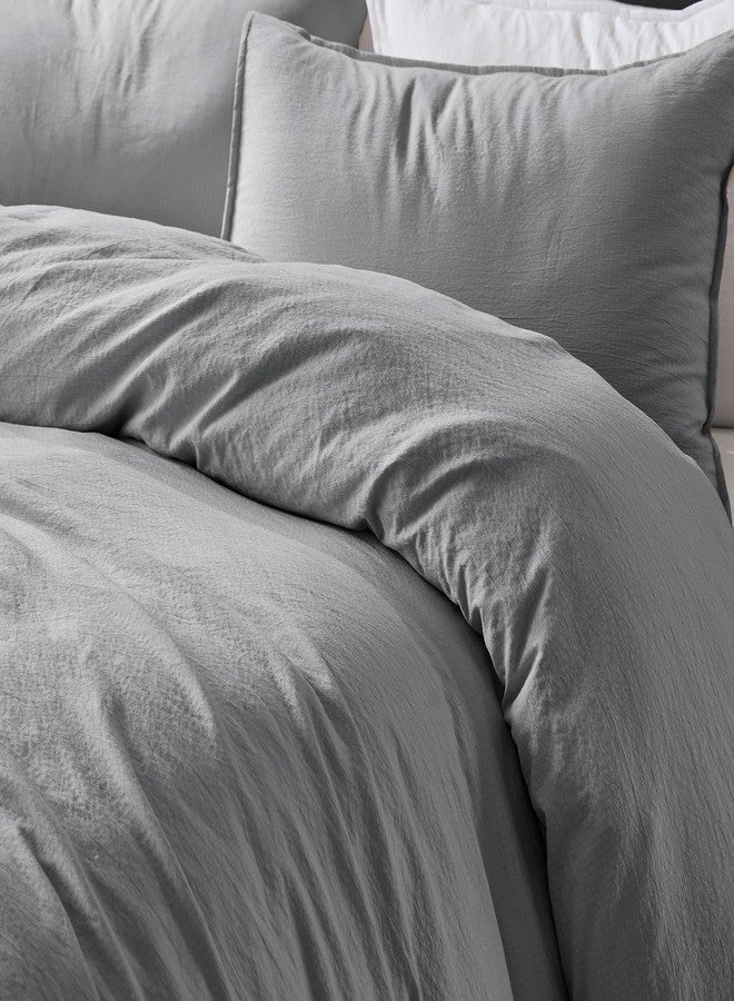 WDCOZY طقم غطاء لحاف جاكار رمادي مقاس كينج من WDCOZY مع سحاب إغلاق، طقم مفروشات عصري ناعم مخطط، خط قطني محكم يشبه قماش السيرسيكر، غطاء لحاف واحد و2 غطاء وسادة، بدون لحاف داخلي - Image 3