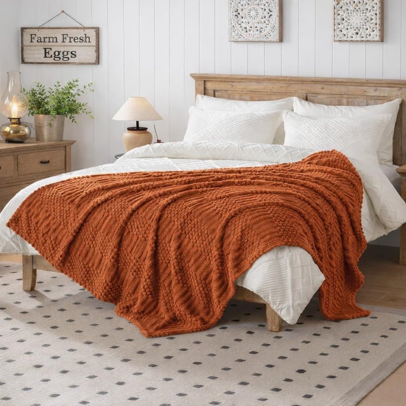 Lussena 50x70 Inch Rust Throw Blanket - Soft & Fluffy Fleece, Cute & Aesthetic, Perfect for Sofa, Couch, Chair, Bed, Living Room & Bedroom, All-Season Use, Plush & Cozy Decorative Blanket - Image 3