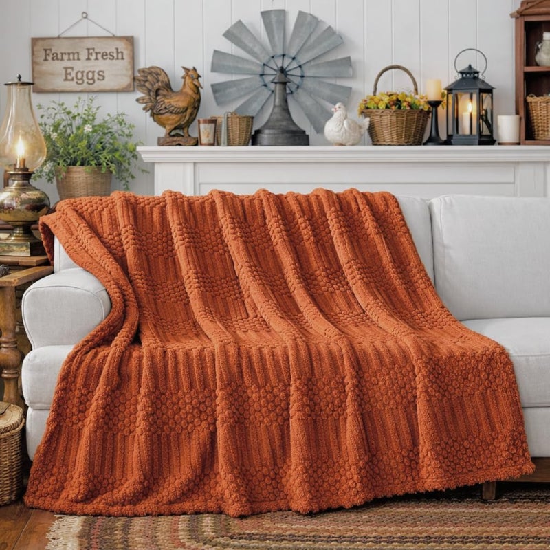 Lussena 50x70 Inch Rust Throw Blanket - Soft & Fluffy Fleece, Cute & Aesthetic, Perfect for Sofa, Couch, Chair, Bed, Living Room & Bedroom, All-Season Use, Plush & Cozy Decorative Blanket - Image 2