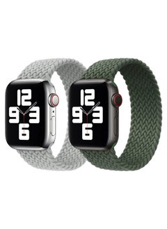 Braided Solo Loop Band Strap for Apple Watch Series 42/44/45mm Pearl White Strap with Inverness Green Strap(set of 2)
