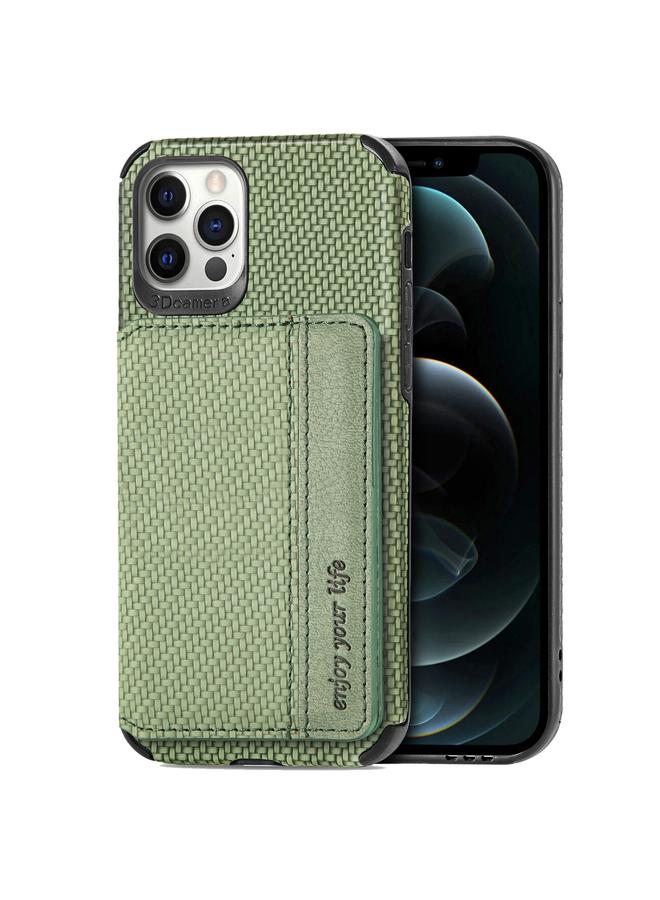 The Bros Phone Case For iPhone 12 mini Carbon Fiber Magnetic Card Bag TPU+PU Shockproof Back Cover Phone Case with Holder & Card Slot & Photo Frame  - Image 2