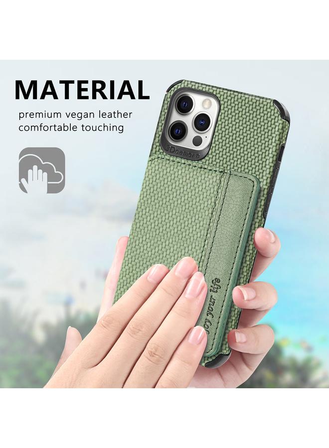 The Bros Phone Case For iPhone 12 mini Carbon Fiber Magnetic Card Bag TPU+PU Shockproof Back Cover Phone Case with Holder & Card Slot & Photo Frame  - Image 5