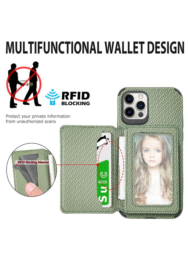The Bros Phone Case For iPhone 12 mini Carbon Fiber Magnetic Card Bag TPU+PU Shockproof Back Cover Phone Case with Holder & Card Slot & Photo Frame  - Image 4