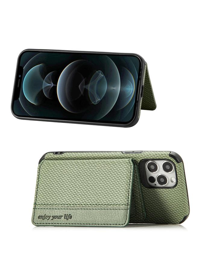The Bros Phone Case For iPhone 12 mini Carbon Fiber Magnetic Card Bag TPU+PU Shockproof Back Cover Phone Case with Holder & Card Slot & Photo Frame  - Image 3