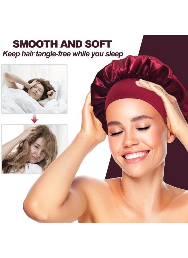 Beauenty 2 Pcs Wide Band Satin Cap,Sleep Cap, Satin Hair Bonnet, Hair Bonnet for Sleeping, Wide Band Silk Sleep Bonnet, Reusable Elastic Sleep Hat, Night Sleep Cap Silk Bonnet for Women Girls  - Image 4