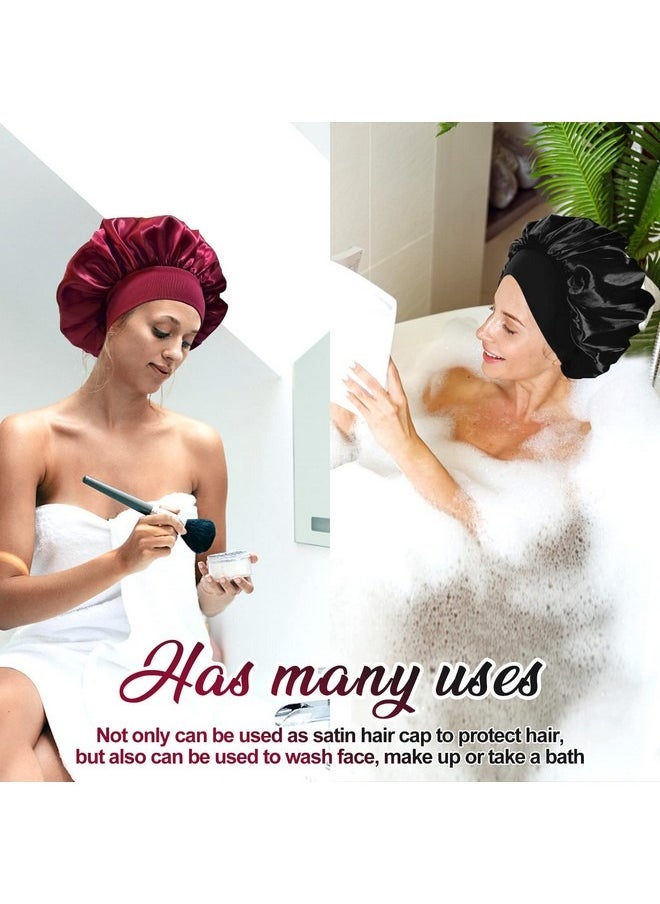 Beauenty 2 Pcs Wide Band Satin Cap,Sleep Cap, Satin Hair Bonnet, Hair Bonnet for Sleeping, Wide Band Silk Sleep Bonnet, Reusable Elastic Sleep Hat, Night Sleep Cap Silk Bonnet for Women Girls  - Image 2