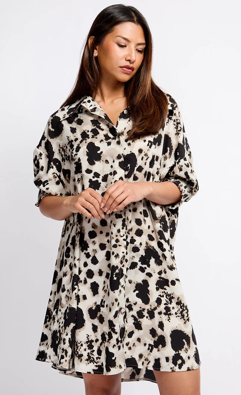 Little Mistress Animal Print Shirt Dress