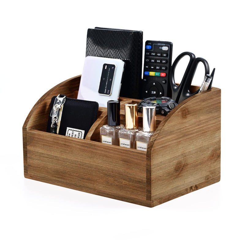 OKSQW Wood Remote Box Wood Desktop Caddy Basket (Light Brown-M)… - Image 1