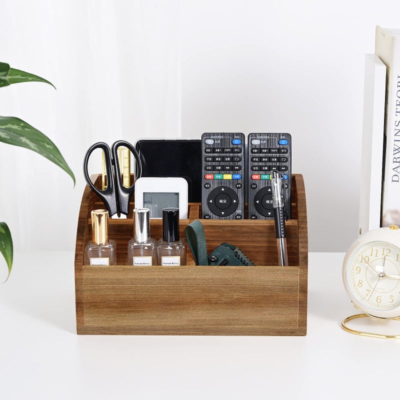 OKSQW Wood Remote Box Wood Desktop Caddy Basket (Light Brown-M)… - Image 5