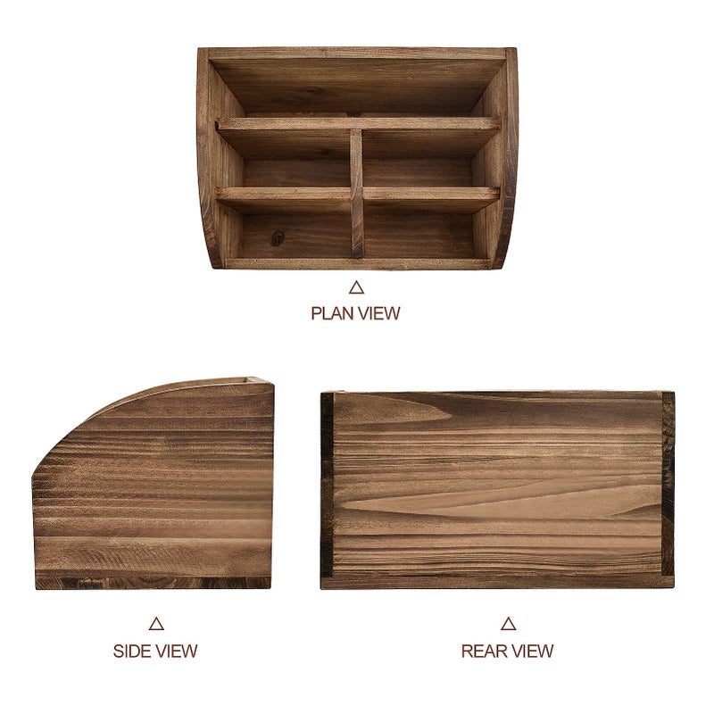 OKSQW Wood Remote Box Wood Desktop Caddy Basket (Light Brown-M)… - Image 4