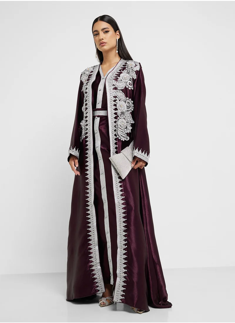 هيا كلوزيت V-Neck Embroidered Belted Dress
