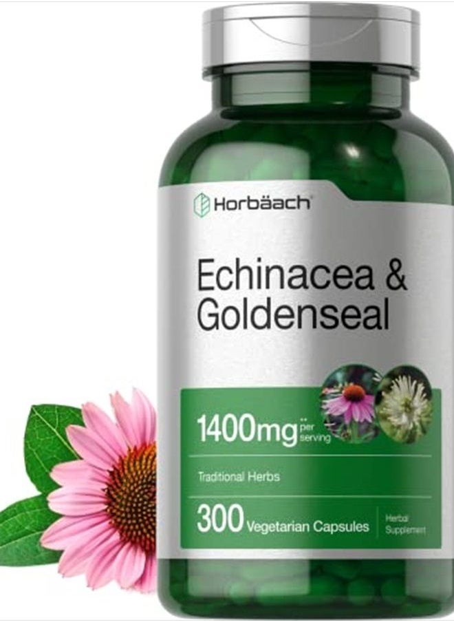 Horbäach Echinacea Goldenseal Capsules | 1400mg | 300 Count | Vegetarian, Non-GMO, Gluten Free Extract Supplement | by Horbaach  - Image 1