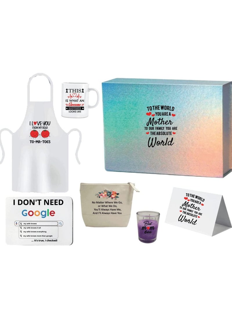Generic Gifts For Mothers Includes Gift Set Box With Mug Apron |Cosmetic Pouch| Mousepad| Scented Candle and Greeting Card For Mother| Wife| Sister| Aunty| Grandma or Friend (Mother Gift Set 4)  - Image 1