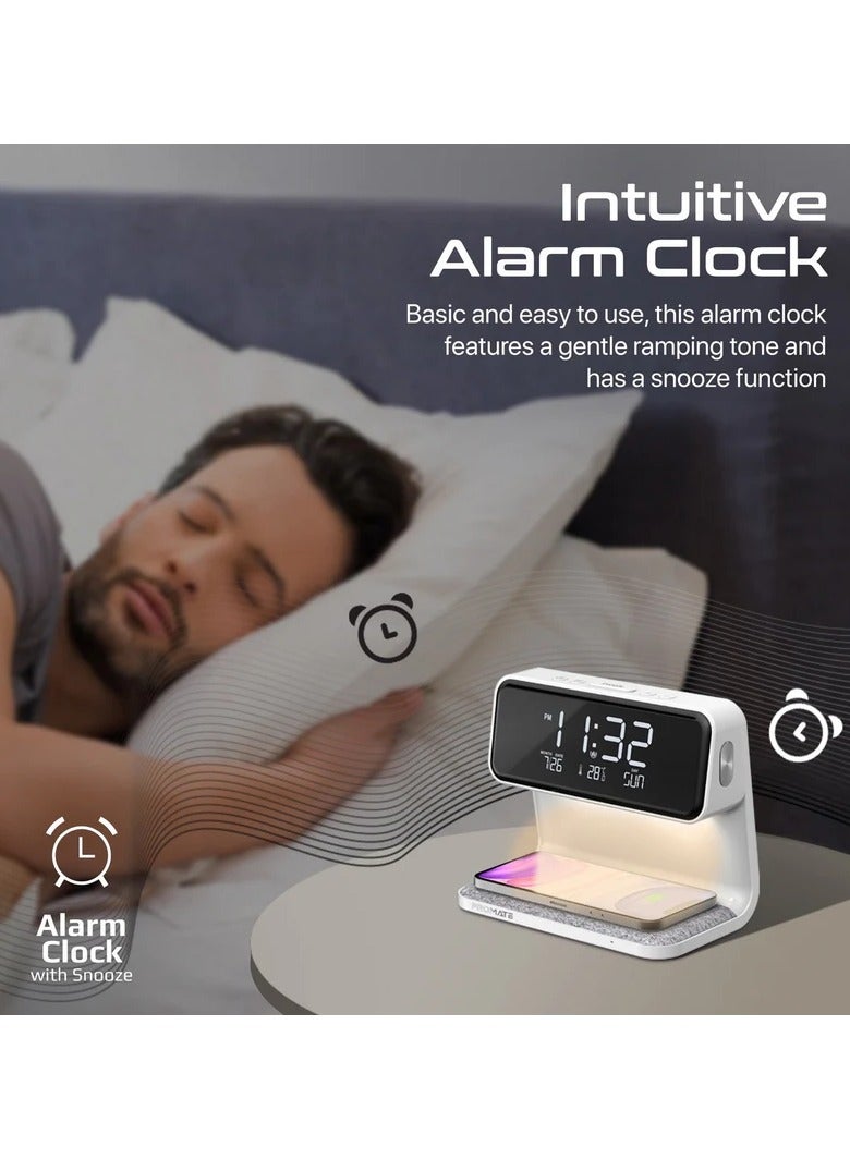 PROMATE iPhone 15 Digital Alarm Clock 3-In-1 LED Bedside Alarm Clock With 15W Wireless Charging Pad Dual Alarms Snooze Function LED Display Screen And 3 Mode Night Light For iPhone 14 Galaxy S23 WHITE - Image 2