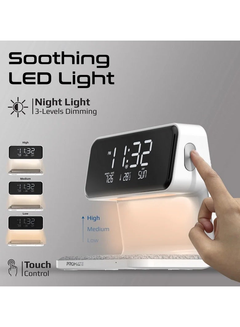 PROMATE iPhone 15 Digital Alarm Clock 3-In-1 LED Bedside Alarm Clock With 15W Wireless Charging Pad Dual Alarms Snooze Function LED Display Screen And 3 Mode Night Light For iPhone 14 Galaxy S23 WHITE - Image 5