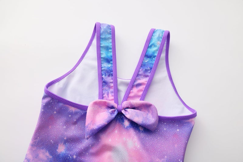 Akokvlar Girl One Piece Swimsuit with Skirt Bathing Suit Swimwear 3-16Y (5-6 Years, Purple Galaxy Mermaid) - Image 5