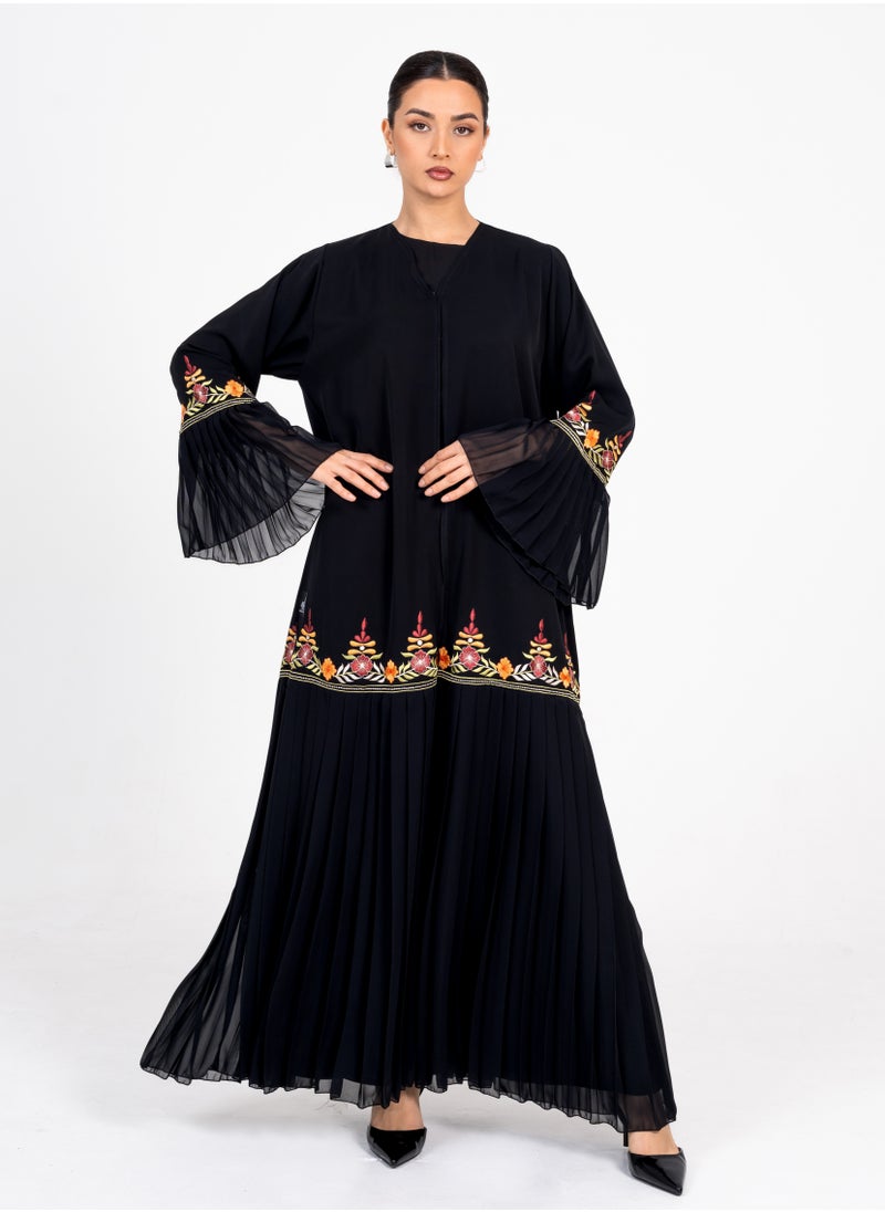 Rosette Abaya Embellished abaya With coloring Embroidery & Pleated Chiffon  - Image 1