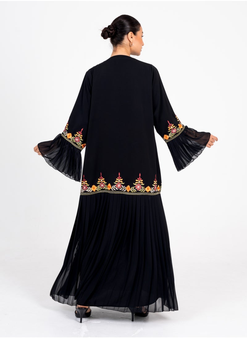 Rosette Abaya Embellished abaya With coloring Embroidery & Pleated Chiffon  - Image 3