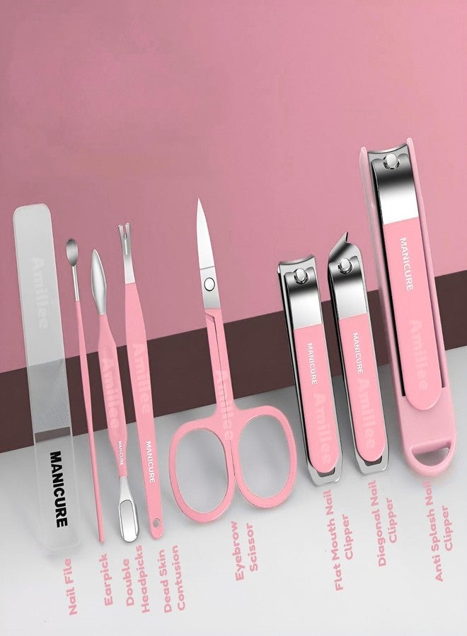 Amillee Nail Clippers Set, Nail Care Tools, Ultra Sharp Sturdy Fingernail and Toenail Clipper Cutters with Case for Women, Men | Nail Cutter Set - 8-Piece Ultra Sharp Nail Clipper Set with Nail File | Perfect for Thick Toenails & Fingernails | Nail Care Tools (Pink) - Image 3