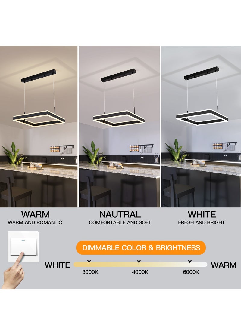 YATAI LIGHTING Modern LED Chandelier,1 Layer Square Shape Dimmable Light Fixture,Black Acrylic Hanging Pendant Lighting LED Chandelier Lamp for Dining Room,Kitchen Room,Dining Table 58W,3000k-6000k - Image 3