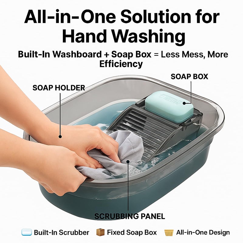 VEMJO Portable Washboard Basin & All-in-One Laundry Basin Set - Heavy-Duty Wash Board for Hand Washing Clothes | Built-in Scrub Surface, washboard hand washing clothes for Camping, RV, Emergency Use - Image 2