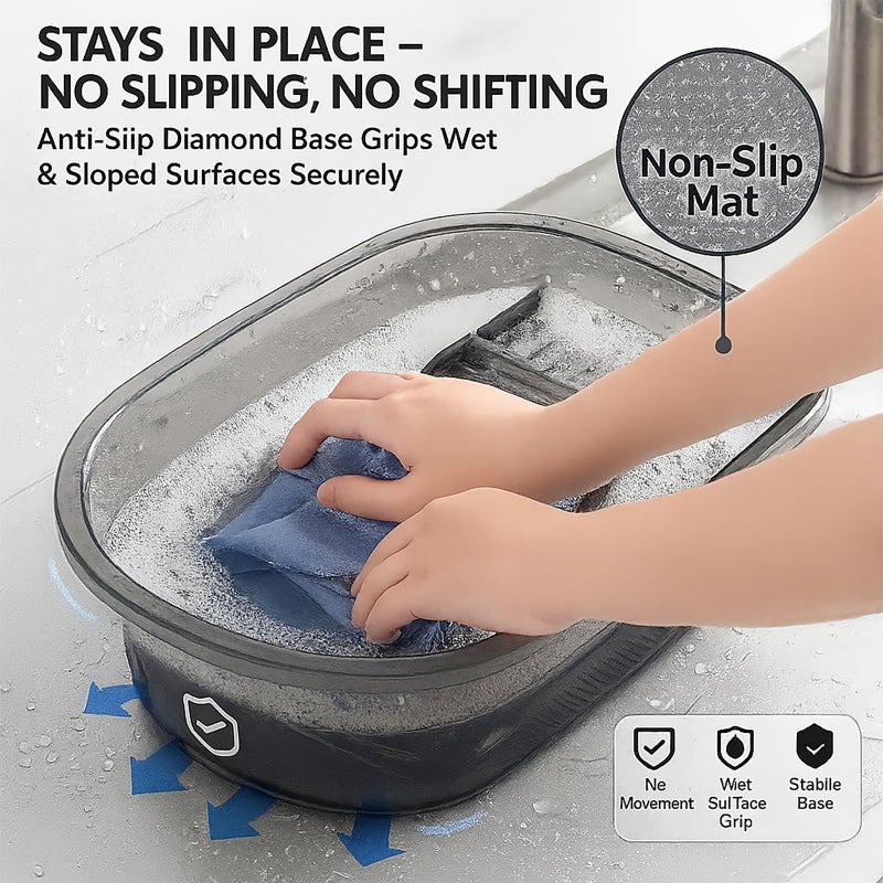 VEMJO Portable Washboard Basin & All-in-One Laundry Basin Set - Heavy-Duty Wash Board for Hand Washing Clothes | Built-in Scrub Surface, washboard hand washing clothes for Camping, RV, Emergency Use - Image 5