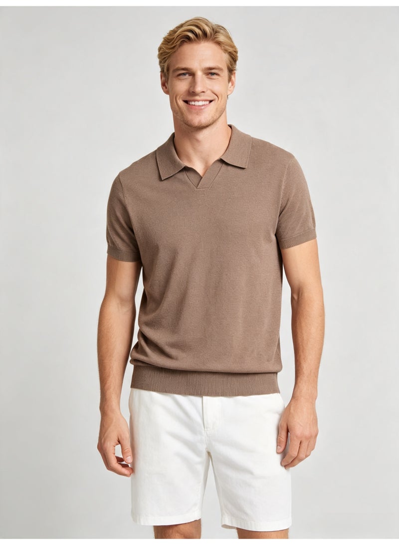 زارا ZARA men's summer V-neck short-sleeved knitted Polo shirt - Image 2