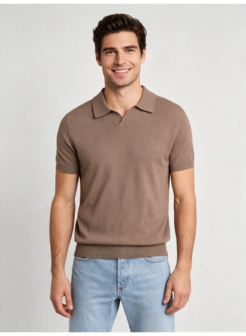 زارا ZARA men's summer V-neck short-sleeved knitted Polo shirt - Image 3