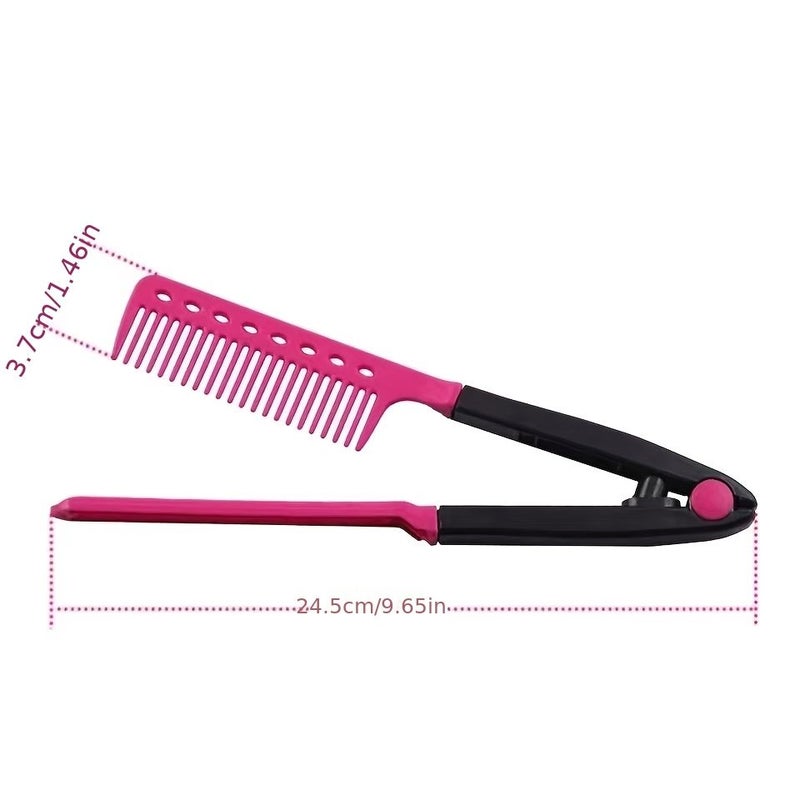 Pink V Clip Hair Styling Comb V Shaped Design Foldable Multi Functional Comb For Volumizing Curling Straightening And Smoothing - Image 4