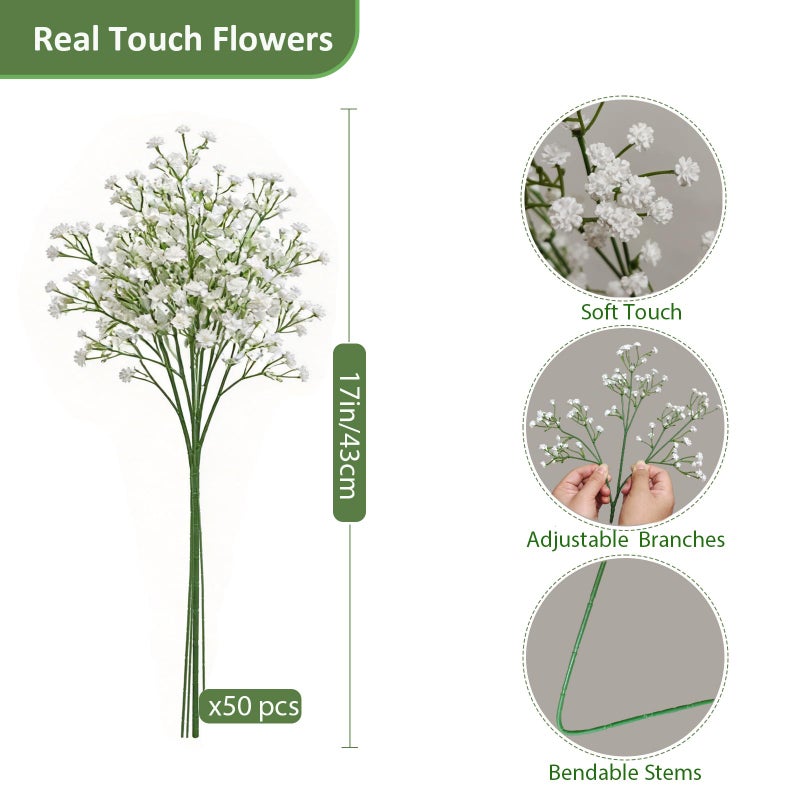 Cherica 50 Pcs Baby Breath Artificial Flowers, Fake Babys Breath Gypsophila Flowers Bulk, Realistic Artificial Flowers Bouquet Flores Artificiales para Decoracion for Wedding Party Home Decoration - Image 4