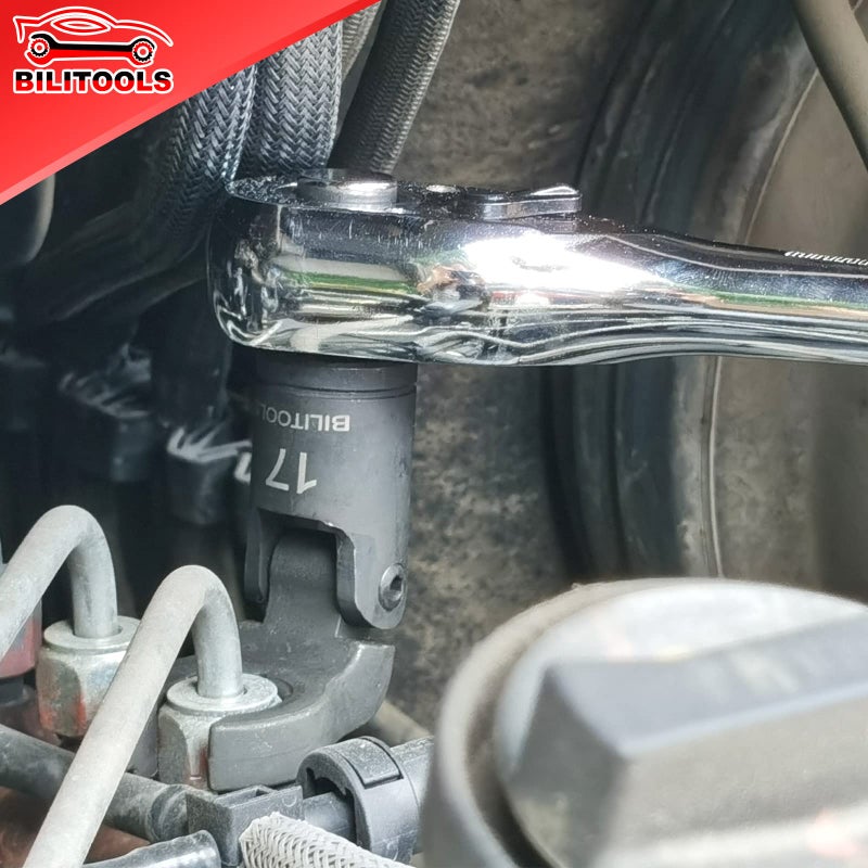 BILITOOLS Flex Head Crows Foot Line Wrench Set, 3/8" & 1/2" Drive Flex Flare Nut Wrench Injector Fuel Line Crowfoot Flare Nut Socket Wrench Metric 12-19 mm - Image 2